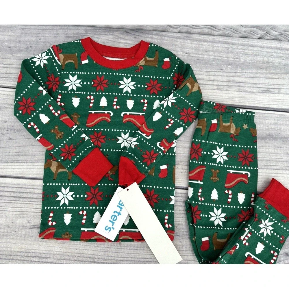 CARTER'S FAIR ISLE CHRISTMAS PAJAMA SET Toddler Boy Size 2T GREEN‎ NEW WITH TAGS